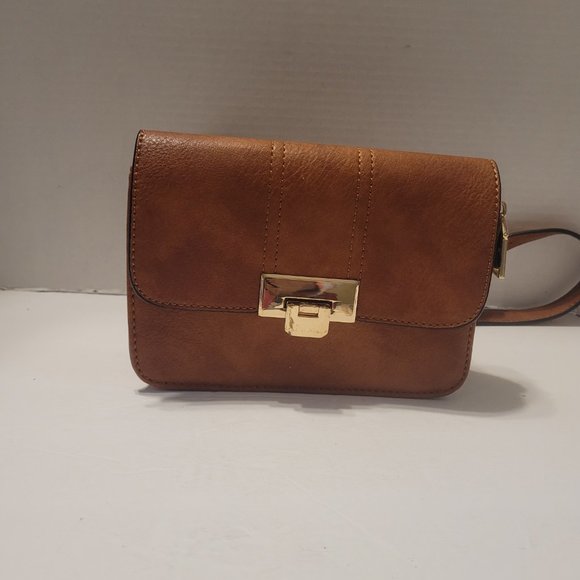 Small Brown Faux Leather Crossbody Shoulder Purse Bag Wallet W Belt Loop - Picture 7 of 10